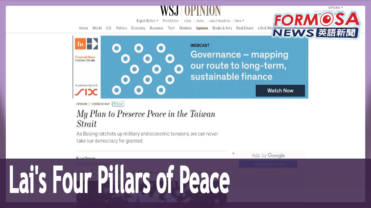 Lai outlines plan to preserve cross-strait peace in WSJ op-ed - Formosa News