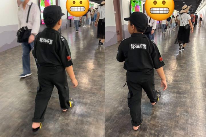 快新聞／男童穿「中國特警」服裝逛大街！　網怒：挑戰台灣人的底線