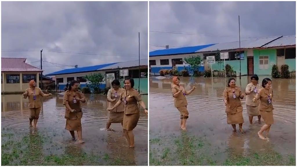 有片／校園大淹水！印尼女校長不救災「水中開心熱舞」　下場慘了