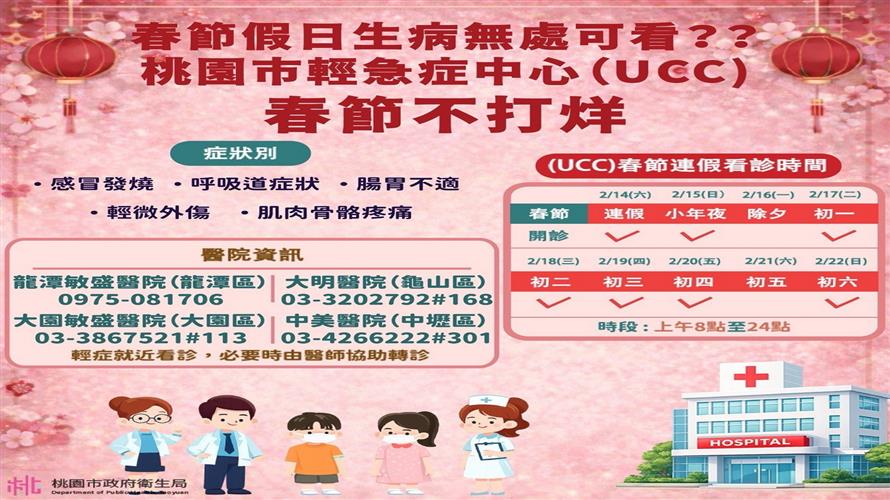 春節連假身體不適？桃園UCC提供便捷醫療服務
