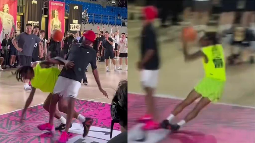 NBA(影)/滑倒險成「人體保齡球」!灰熊少主莫蘭特亞洲行秀灌籃慘摔一大跤