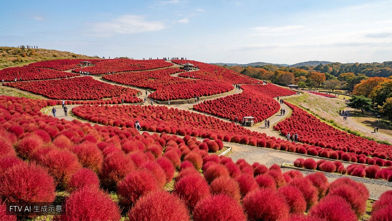 中國吉林大片波波草轉紅　如鮮紅地毯成熱門打卡景點