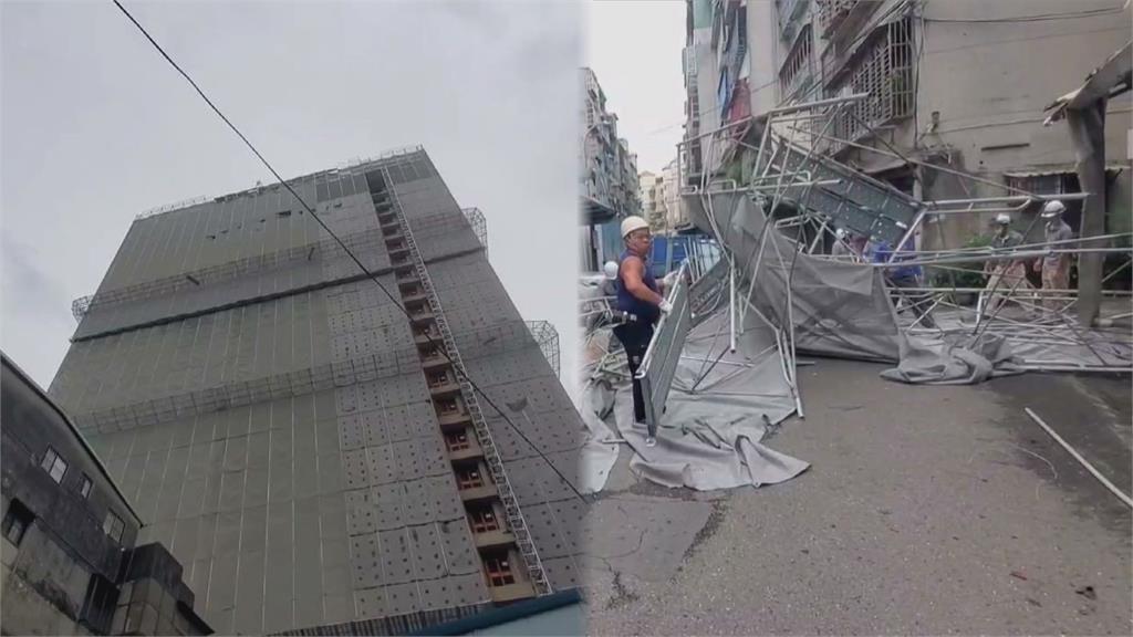 卡努颱風發威襲新莊　工地鷹架遭吹落險砸人車
