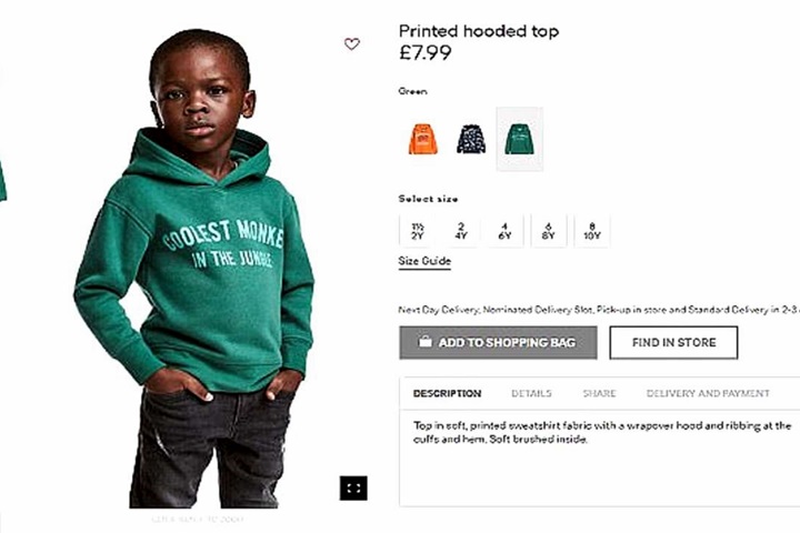 H&M童裝標語「叢林最酷猴子」 挨批種族歧視