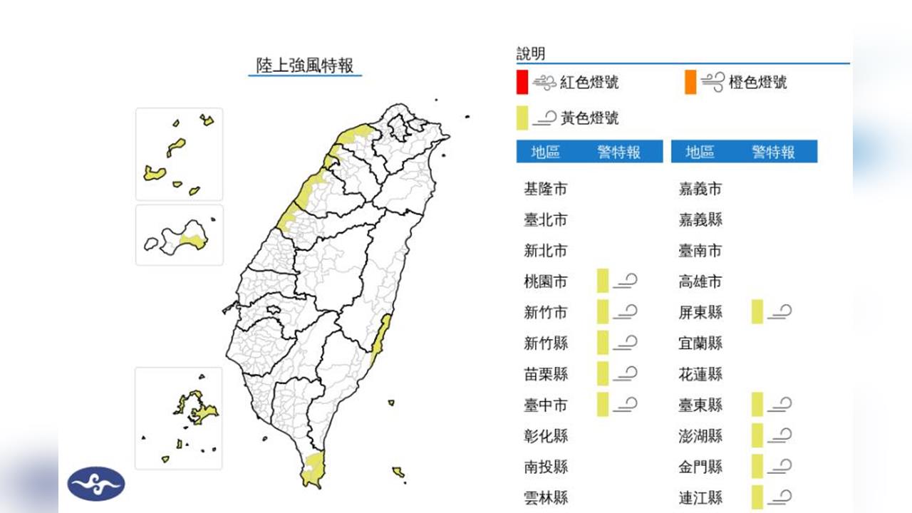 快新聞/注意8級陣風!颱風外圍環流發威 10縣市陸上強風特報