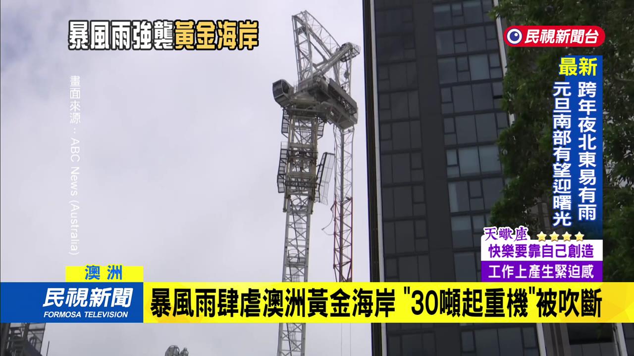 暴風雨肆虐澳洲黃金海岸　「30噸起重機」被吹斷