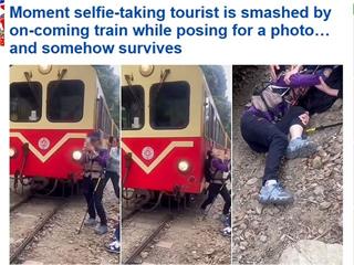 大媽闖阿里山鐵軌拍照遭撞　國外媒體與網友瘋傳！讚台灣「開罰正確」
