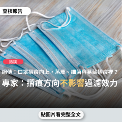 【錯誤】網傳「口罩摺痕向上...落塵、細菌容易藏在向上的摺痕裡」？