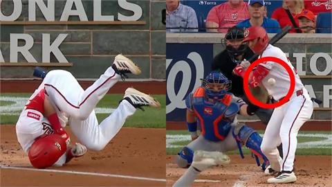 MLB(影)／恐怖觸身球！國民打者遭150KM火球「擊中肋骨」痛爆站不穩倒地