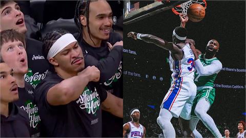 NBA(影)／開賽就氣氛！杰倫「戰斧隔扣」疑挑釁對手吞T、板凳割喉場面亂了一下