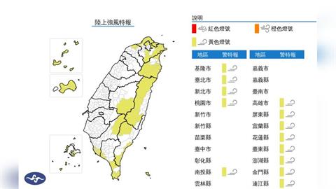 快新聞／樺加沙颱風尾發威　13縣市陸上強風特報「陣風8級」