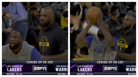 NBA(影)／「詹皇」很調皮喔！勇士格林練罰球「火鍋伺候」兩人笑翻擁抱展現好交情