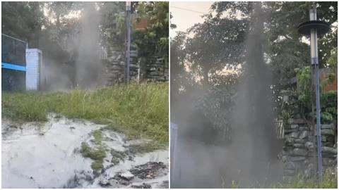快新聞／壓力太大？台南關子嶺上午「溫泉大噴發」　水柱直衝二樓高