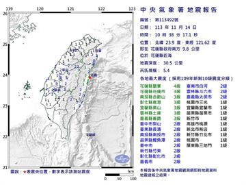 LIVE／花蓮近海5.4地震　氣象署地震中心最新說明