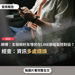事實查核／【錯誤】網傳「請檢查組員中有沒有下列五個假好友...它們其實都是假藉要幫你分辨真的假的訊息，設計好埋伏在你的網路中，監控羣組每個人的對話」？