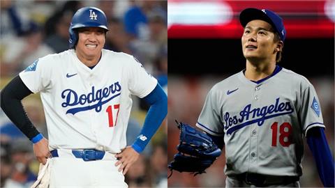 道奇隊內模擬賽上演大谷(左)VS山本(右)的日本內戰。（圖／AP資料照）