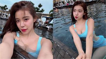 李多慧泳池秀辣照！水藍比基尼太犯規　續留味全龍當隊長