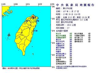 驚！13:59台北發生規模5.7有感地震