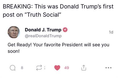 快新聞／川普自創Truth Social社交平台　測試版首PO文：你們最愛的總統要來了