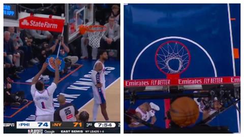 NBA(影)／球卡住了啦！尼克七六人球員「輪流拿拖把戳球」轉播台全笑翻