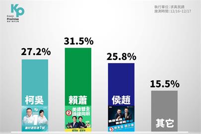 快新聞／黃珊珊公布最新民調　賴蕭31.5%居冠、柯盈居次、侯康老三