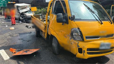 快新聞/國1驚見貨車「歪頭殺」?4大車撞成一團 路肩LED標示車也遭殃
