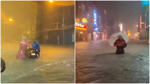 快新聞/暴雨肆虐!昨晚宜蘭多地淹水 消防員划橡皮艇救人