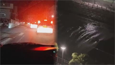 「海嘯抵日本」高度達3公尺！海水衝進市區畫面曝　民眾開車急逃難