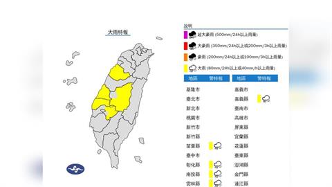快新聞／下班記得帶傘！5縣市大雨特報　氣象署籲注意強陣風