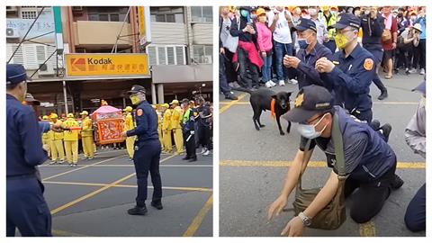 白沙屯媽祖警局前狂煞車！所長急忙跪地「警犬衝出祈福」網融化