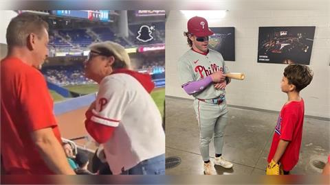 MLB(影)／「大嬸暴衝」把全壘打球搶走！費城人貝德貼心送壽星小球迷簽名球棒