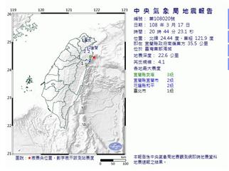 快訊／東部外海發生規模4.1地震 台北有感