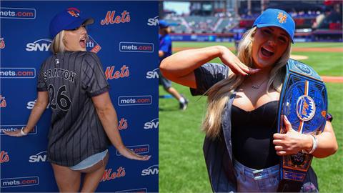 MLB(影)／WWE女子摔角冠軍替大都會開球暴噴　劃過場邊攝影大哥「超淡定」