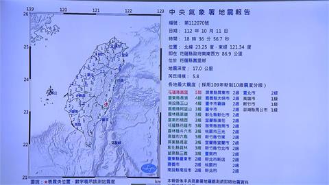 花蓮富里鄉規模5、8地震　最大震度5弱全台有感
