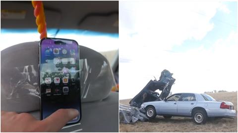 iPhone14車禍偵測功能有用嗎？他撞爛一台車實測　驚人畫面曝