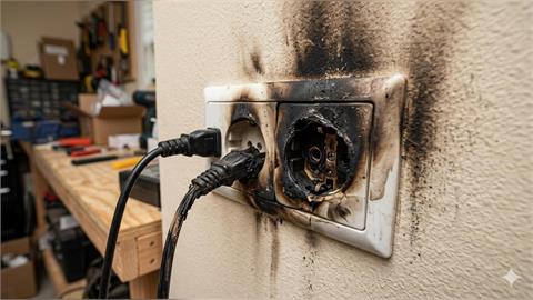 插座突「火花炸出」燒黑牆！消防員曝關鍵原因：當心4警訊