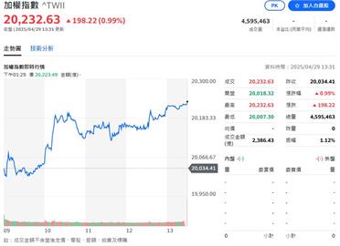 台股站穩兩萬點大關　千金股達13檔