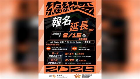 綜合／2026全民運動賽事「總統盃街舞大賽」  離島、東區延長報名至8月15日