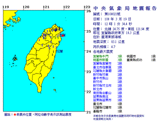 上下晃動！12：01宜蘭規模4.7地震 最大震度3級