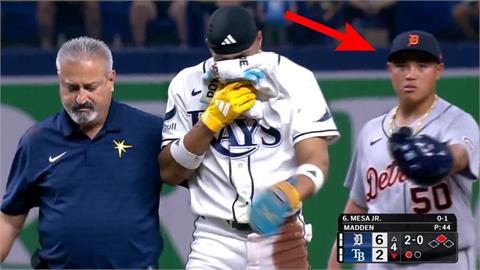 MLB(影)／李灝宇就在旁邊！光芒跑者「帽子反彈襲臉」傷退「頭盔意外變凶器」