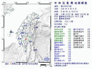 地牛翻身！9：56台東規模5.2地震 最大震度4級