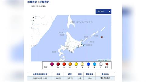 日本北海道外海規模6.2地震！深度僅10公里　最大震度2