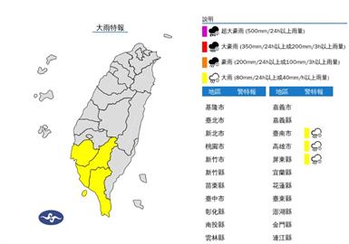 快新聞／南台灣3縣市注意　氣象署示警大雨下到「這時候」