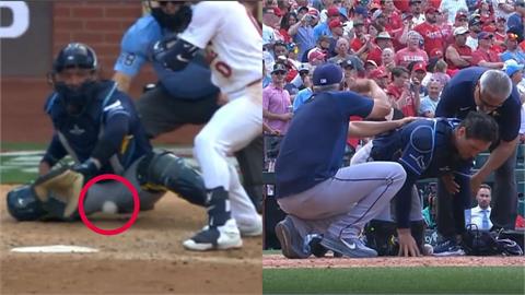 MLB(影)/哥們都懂!光芒捕手遭「159火球中蛋」痛到跪地 結局被讚:真硬漢