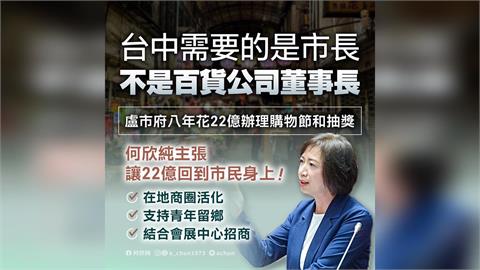 8年花22億辦購物節！何欣純怒批盧秀燕：百貨公司的董事長
