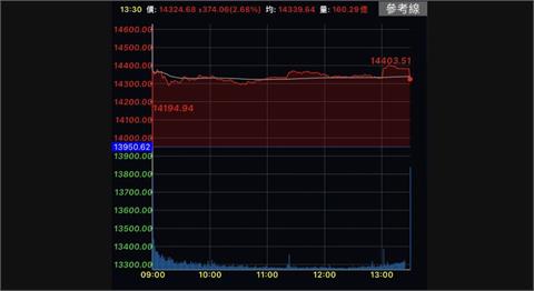 國安基金提振信心　台股終場漲374點收14324點