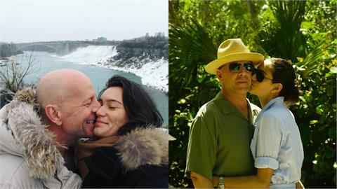 布魯斯威利愛妻艾瑪．海明威利斯（左圖右）迎50歲生日，艾瑪感性發文並曬布魯斯．威利（左圖左）先前影片，感動眾多網友。（圖／翻攝自IG@emmahemingwillis）