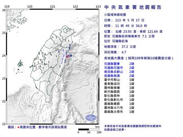 快新聞／地牛翻身！ 11:49規模4.7地震　9縣市有感