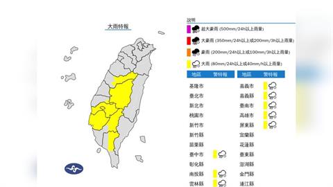 快新聞／雨彈升級！8縣市大雨特報　大雷雨轟5地