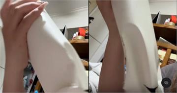 不鏽鋼水壺被壓扁如「公共紙杯」！她實測裝水不漏　網友笑瘋：喝了變扁壺俠